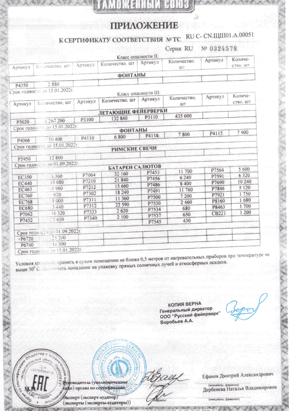 Сертификат соответствия № 0324578  - Вологда | vologda.salutsklad.ru 